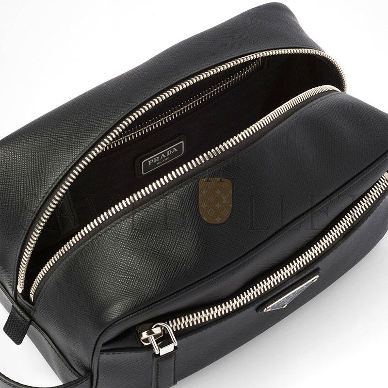 Pra*a saffiano leather travel pouch 2na819 (22*12.5*11cm)